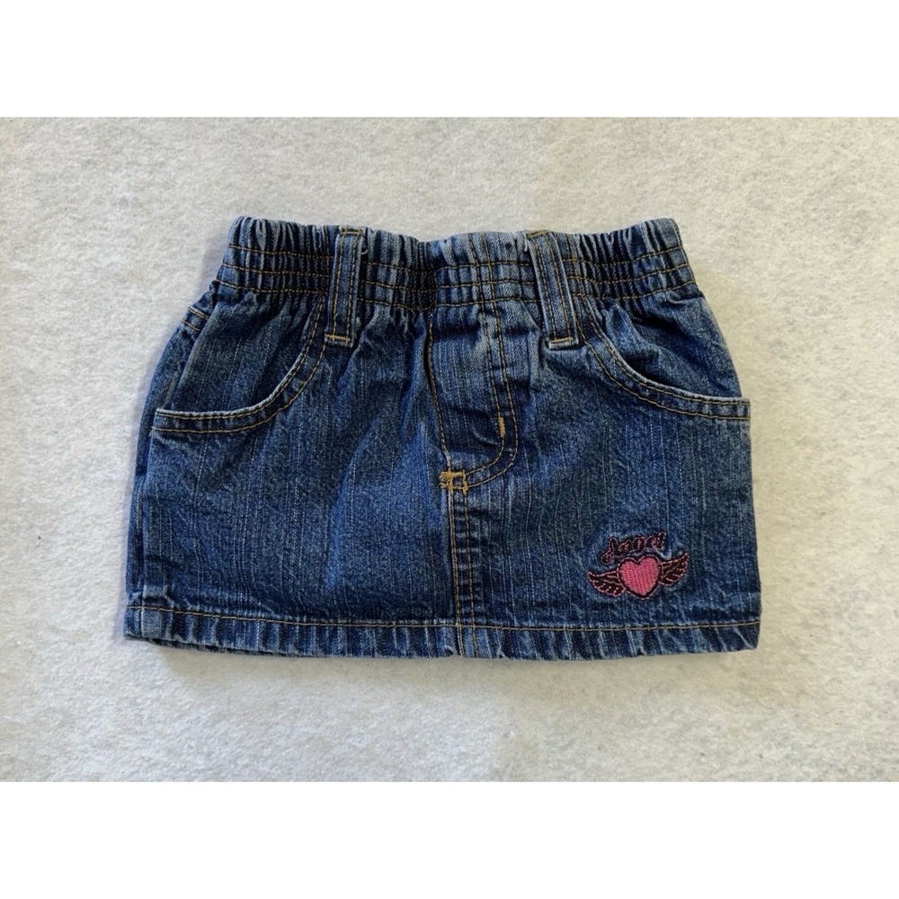 Y2K Unbranded Baby Girl Denim Jean Skirt Embroidery Angel 18 Months 100% Cotton